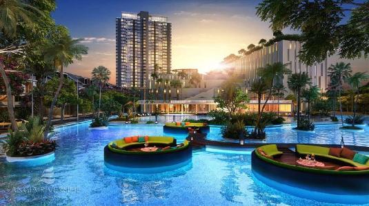 Nội khu hồ bơi River Panorama Căn hộ River Panorama tầng cao, view sông.