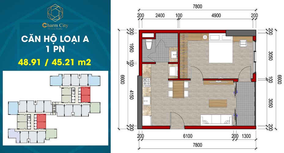 Layout Charm City, Dĩ An Căn hộ Charm City tầng cao, hướng Bắc.