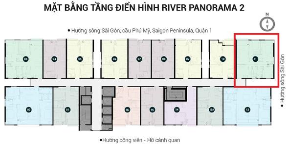 Layout River Panorama, Quận 7 Căn hộ River Panorama tầng cao, hướng thành phố.