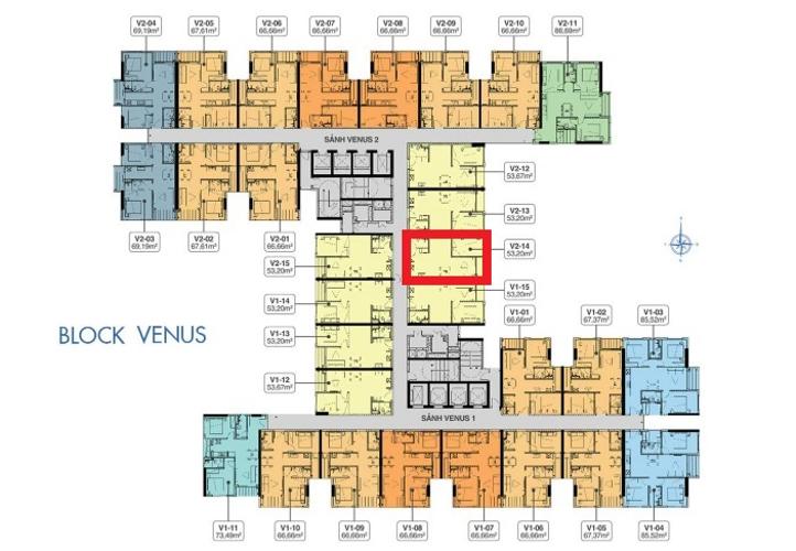 Mặt bằng dự án Q7 Saigon Riverside Bán căn hộ view sông Sài Gòn -  Q7 Saigon Riverside tầng trung, diện tích 53.2m2, nội thất cơ bản.