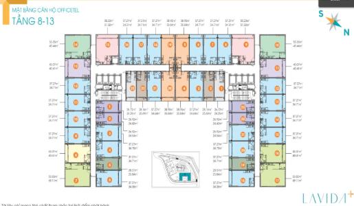 mặt bằng chung Office-tel Lavida Plus tầng 08, nội thất cơ bản.