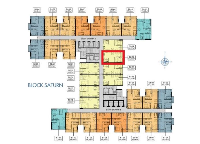 Layout S2.29.13 Bán căn hộ tầng cao Q7 Saigon Riverside, ban công hướng Đông đón nắng.