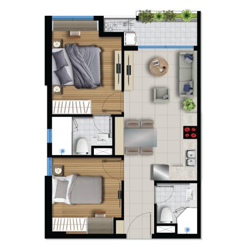 Mặt bằng bố trí River Panorama  Căn hộ River Panorama tầng cao, view sông.