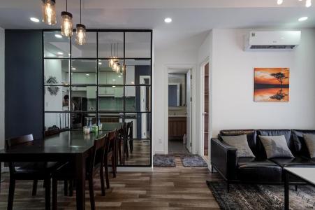 Phòng khách căn hộ M-ONE NAM SÀI GÒN Cho thuê căn hộ M-One Nam Sài Gòn 3PN, đầy đủ nội thất, full sàn gỗ, ban công hướng Nam