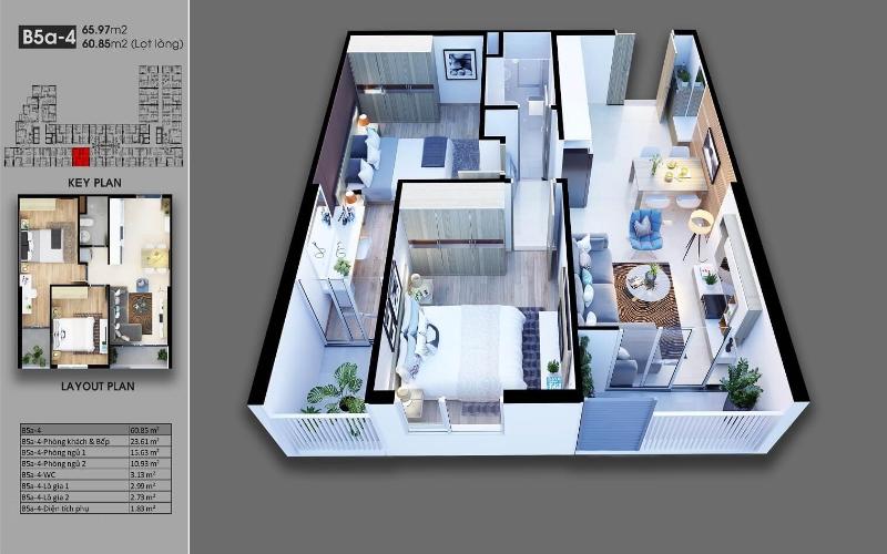 Mặt bằng căn hộ Carillon 7, Tân Phú Căn hộ Carillon 7 ban công hướng Đông Nam, view tầng cao mát mẻ.