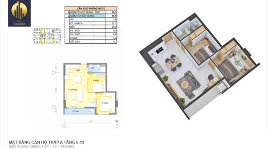 Layout căn hộ The EastGate Căn hộ The EastGate nội thất cơ bản, hướng cửa Tây Nam.