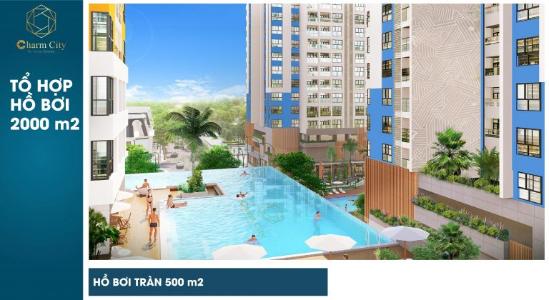 Tiện ích hồ bơi Charm City, Dĩ An Căn hộ Charm City tầng cao, hướng Bắc.
