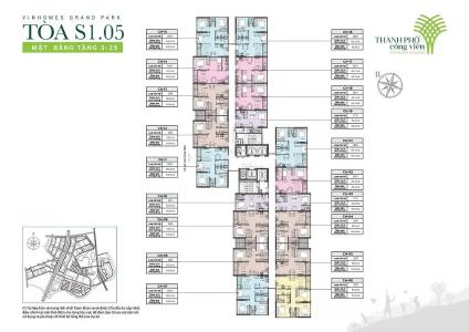 layout tháp S1.05 dự án Vinhome Grand park quận 9 Căn hộ Vinhomes Grand Park tầng trung, hướng view Đông Nam.