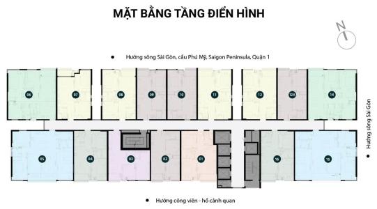 Layout căn hộ River Panorama, Quận 7 Căn hộ River Panorama ban công hướng Đông Nam, view tầng cao.