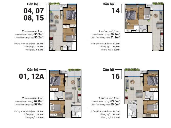 Layout căn hộ River Panorama Căn hộ River Panorama ban công đón gió, tiện ích cao cấp.