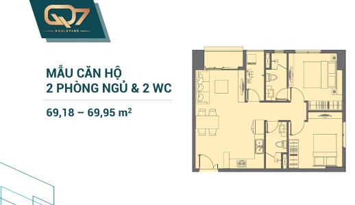 Layout căn hộ Q7 Boulevard Căn hộ Q7 Boulevard tầng cao hướng Tây, ban công thoáng gió