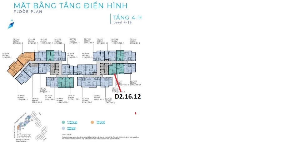Sơ đồ khu căn hộ Safira Khang Điền Bán căn hộ Safira Khang Điền 1 phòng ngủ, tầng 16, không có nội thất