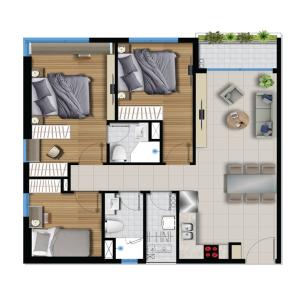 Mặt bằng bố trí River Panorama, Quận 7 Căn hộ River Panorama tầng thấp cùng view thành phố.