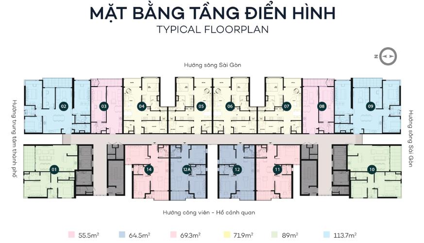 mặt bằng căn hộ Sky89 Căn hộ tầng 11 Sky 89 An Gia ban công hướng Đông đón nắng sớm