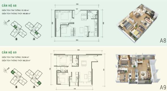 Layout căn hộ Eco Green Saigon, Quận 7 Căn hộ Eco Green Saigon hướng Bắc bàn giao nội thất cơ bản.