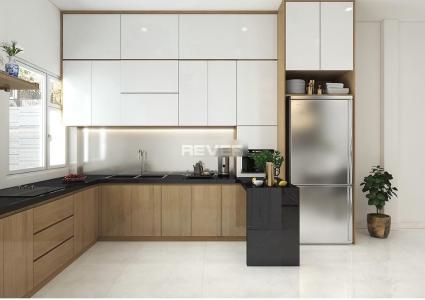 Phòng bếp nhà phố Bình Trưng Tây, Quận 2 Nhà phố rộng 110m2, thiết kế hiện đại đầy đủ nội thất.