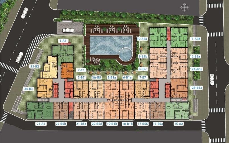 Mặt bằng tầng căn hộ Carillon 7, Tân Phú Căn hộ Carillon 7 ban công hướng Đông Nam, view tầng cao mát mẻ.