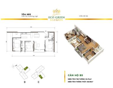 Mặt bằng căn hộ Căn hộ Eco Green Saigon ban công đón gió, view nội khu.