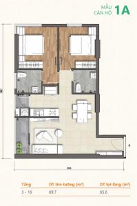 Layout Ricca Quận 9 Căn hộ Ricca tầng trung 2 phòng ngủ, ban công thoáng mát.