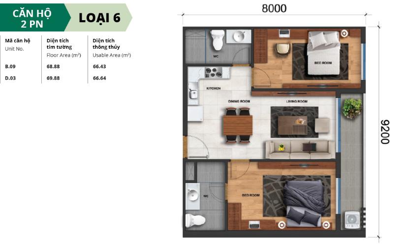 Sơ đồ căn hộ JAMILA KHANG ĐIỀN Bán căn hộ Jamila Khang Điền 2PN, diện tích 68m2, không có nội thất