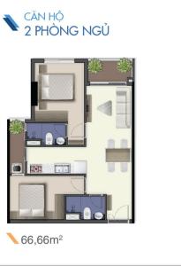 Mặt bằng căn hộ Q7 Saigon Riverside Bán căn hộ tầng cao Q7 Saigon Riverside, 2 phòng ngủ, diện tích 66.66m2.