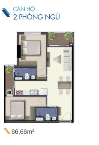 Mặt bằng căn hộ Q7 Saigon Riverside Bán căn hộ tầng cao Q7 Saigon Riverside, 2 phòng ngủ, diện tích 66.66m2.