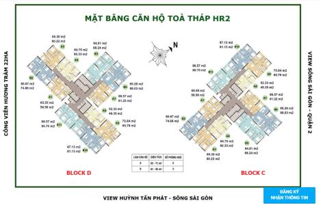 Mặt bằng tháp HR2 Căn hộ Eco Green Saigon ban công đón gió, view nội khu.