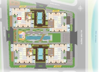 layout tổng quan  Căn hộ Q7 Saigon Riverside nội thất cơ bản, view nội khu.