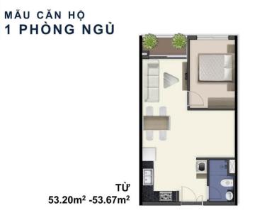 Layout căn hộ Q7 Saigon Riverside, Quận 7 Căn hộ Q7 Saigon Riverside tầng cao diện tích 53m2, nội thất cơ bản.