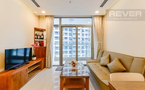 Phòng khách hiện đại Căn hộ Vinhomes Central Park tầng 14 có 2 phòng ngủ, đầy đủ nội thất.