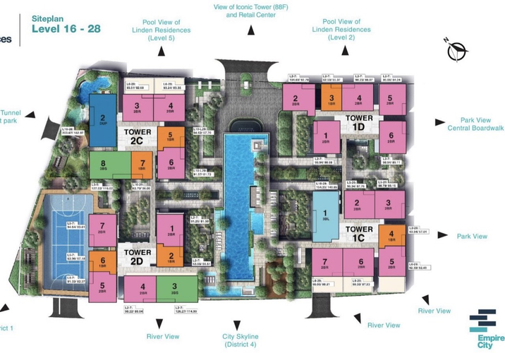  Căn hộ tầng 22 Empire City diện tích 64.62m2, nội thất cơ bản.