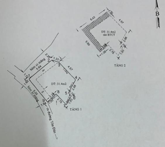 Mặt bằng nhà phố hẻm Tôn Đản, quận 4 Nhà phố hẻm Tôn Đản diện tích đất 41.9m2, cửa hướng Đông Nam