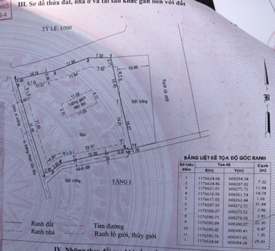 Bản vẽ đất nền Huyện Nhà Bè Đất nền diện tích 974.7m2, hiện trạng trên đất có nhà cấp 4.