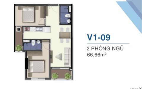 layout căn hộ Q7 Saigon Riverside Complex Bán căn hộ Q7 Saigon Riverside 2 phòng ngủ thuộc tầng cao, diện tích 66.66m2