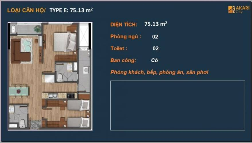 Akari City Bình Tân  Căn hộ Akari City ban công Tây Bắc, bàn giao nội thất cơ bản