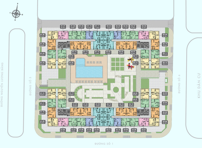 Mặt bằng chung căn hộ Q7 Boulevard, QUận 7 Căn hộ Q7 Boulevard có 2 phòng ngủ, view đón gió thoáng mát.