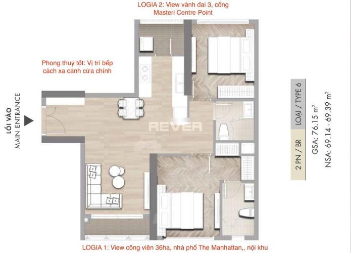 Layout căn hộ Masteri Centre Point , Quận 9 Căn hộ Masteri Centre Point tầng 16 thiết kế hiện đại, nội thất cơ bản.