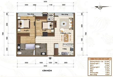 Căn hộ C.T Plaza Minh Châu tầng 12 diện tích 73.8m2, không có nội thất.