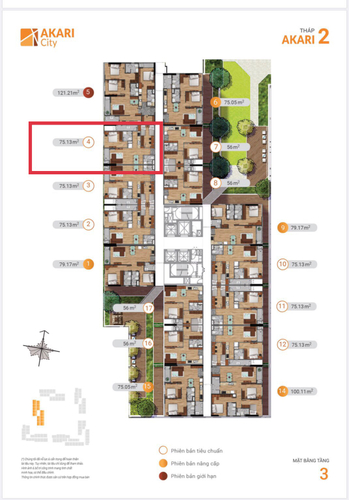 Layout tầng căn hộ Akari City, Quận Bình Tân Căn hộ Akari City diện tích 75m2, thiết kế hiện đại nội thất cơ bản.