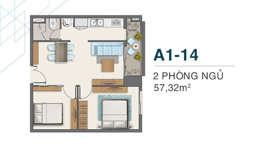 Layout Căn hộ Q7 Boulevard, Quận 7 Căn hộ Q7 Boulevard cửa hướng Tây, ban công đón gió thoáng mát.