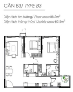 Layout căn hộ Diamond Alnata, Quận Tân Phú Căn hộ Diamond Alnata hướng ban công đông nam không có nội thất diện tích 88.2m²