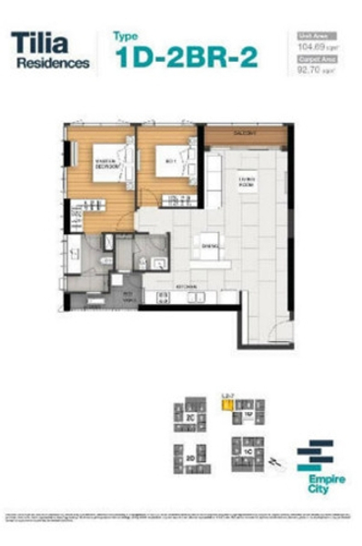 Căn hộ Empire City tầng 2 tiện di chuyển, diện tích 104.69m2 thoáng đãng.