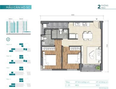 layout căn hộ D'Lusso Căn hộ D'Lusso, diện tích 68.5m²