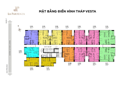 Layout tầng căn hộ LA Partenza, Huyện Nhà Bè Căn hộ LA Partenza tầng 19 cửa hướng Tây, view đón gió thoáng mát.