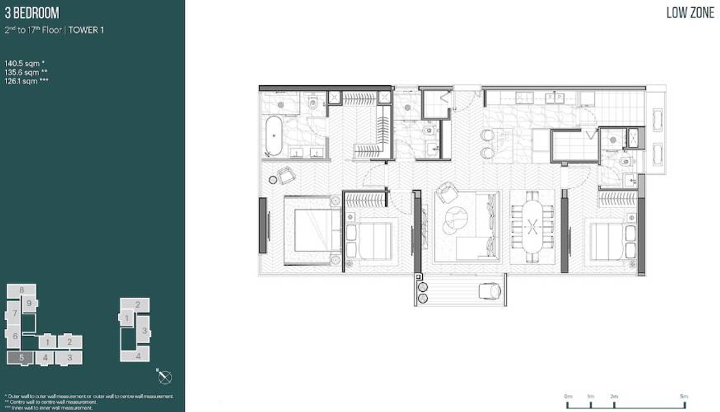 Căn hộ Empire City nội thất cơ bản diện tích 135.6m²
