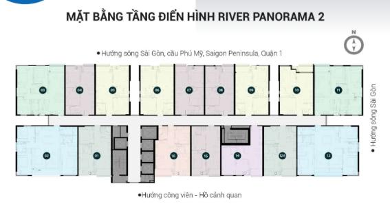 Layout tầng căn hộ River Panorama , Quận 7 Căn hộ River Panorama diện tích 55.3m2, bàn giao đầy đủ nội thất.