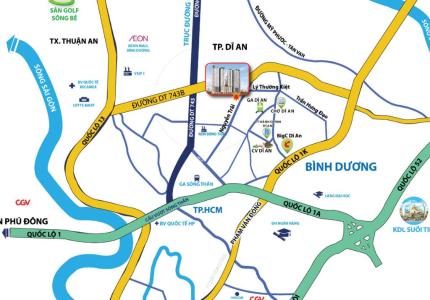 Vị trí căn hộ Bcons Garden , Dĩ An Căn hộ Bcons Garden cửa chính hướng Đông đón gió mát mẻ, nội thất mới tinh.