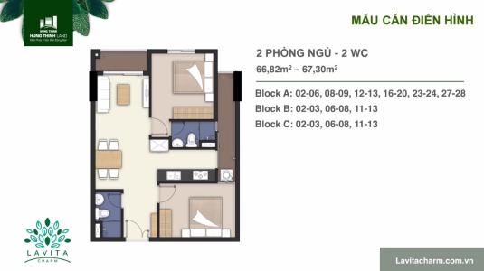 Layout Lavita Charm, Thủ Đức Căn hộ Lavita Charm hướng Tây Nam, nội thất cơ bản.