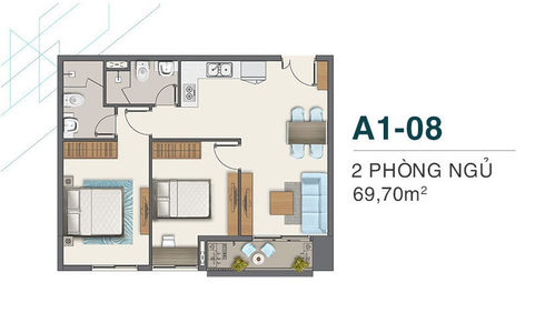 Layout Căn hộ Q7 Boulevard, Quận 7 Căn hộ Q7 Boulevard có 2 phòng ngủ, view đón gió thoáng mát.