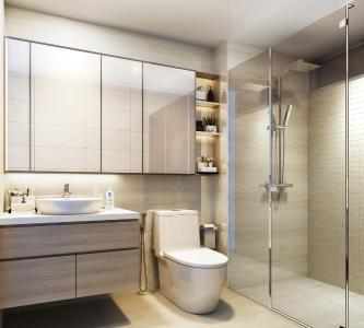 Phòng tắm căn hộ Charm City , Dĩ An Căn hộ Charm City hướng ban công đông nam nội thất cơ bản diện tích 55.9m²